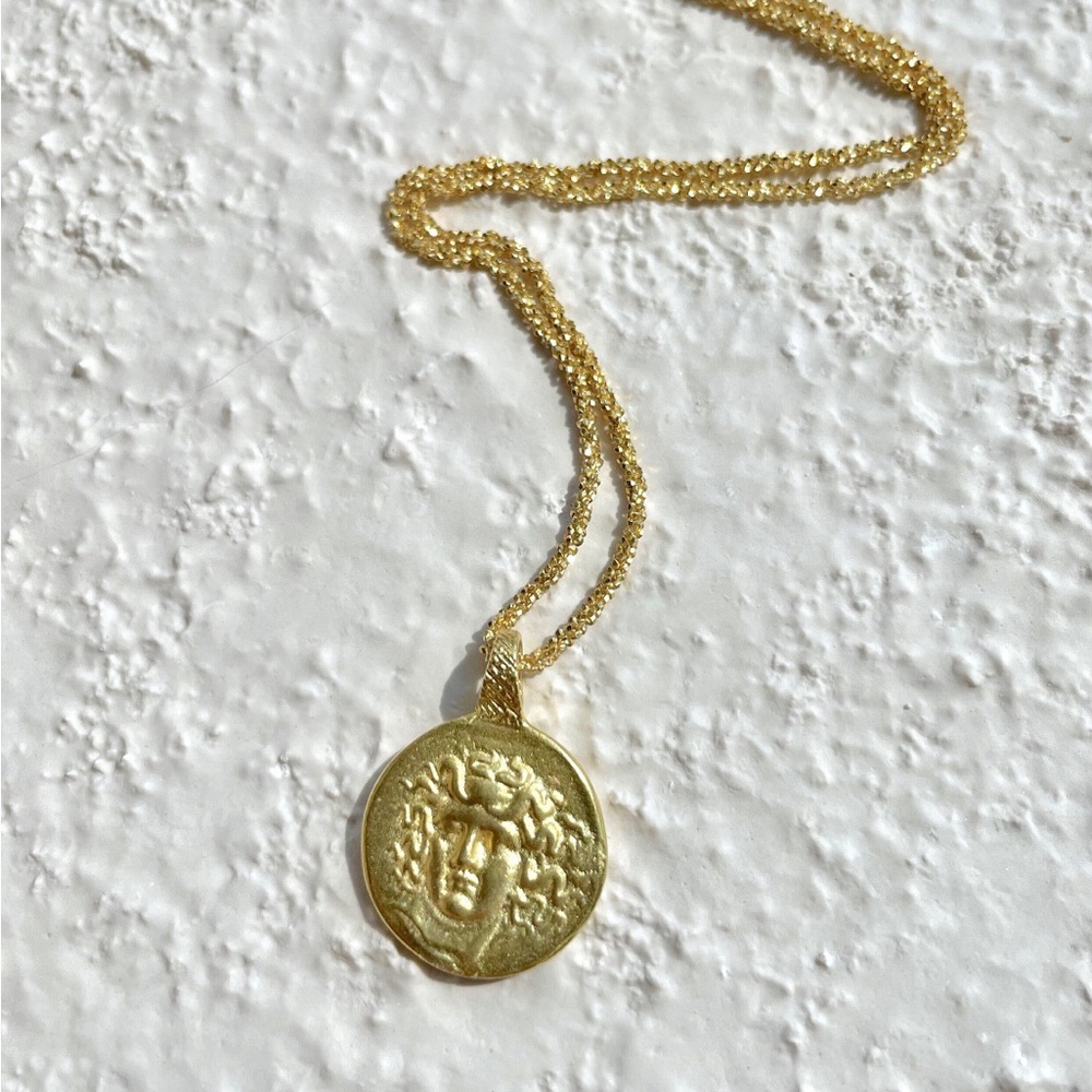 Gold Vermeil Ancient Greek Medusa & Stallion Coin Necklaces - Made in Greece